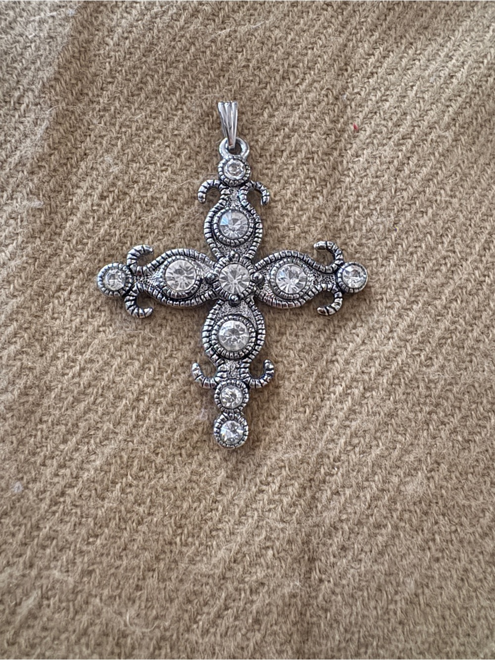 Silver-Tone Crystal Cross Pendant Necklace - Elegant Women's Jewelry NO CHAIN